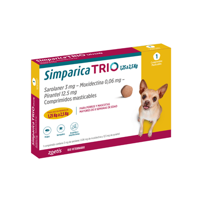 Simparica Trio (1.25 a 2.5 kg) en 1 comprimido
