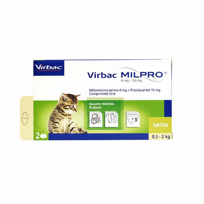 Virbac Milpro Gatos 0,5 a 2 k (4 mg / 10 mg) x 2 Comprimidos