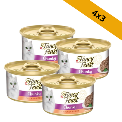 Pack 4x3 Fancy Feast Lata Chunky Pollo 85gr