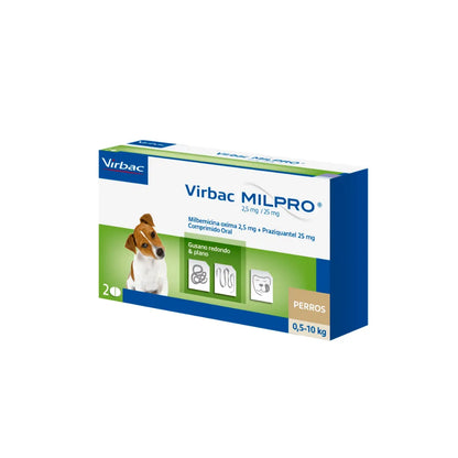 Virbac Milpro Perros 0,5 a 10 k (2,5 mg / 25 mg) x 2 Comprimidos