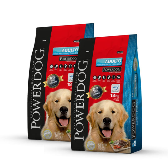 Pack 2x Powerdog Adulto Razas Medianas y Grandes 18 Kg