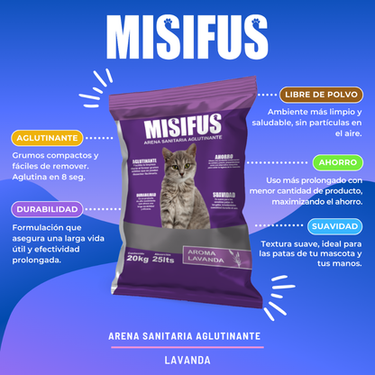 Arena Aglutinante Misifus Aroma Lavanda 20 Kg