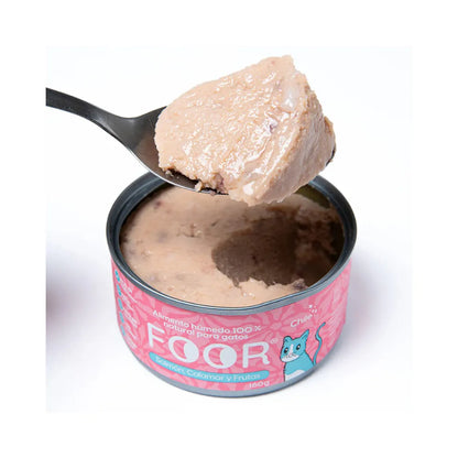 FOOR Lata Gato – Salmón, Calamar y Frutas 160 g