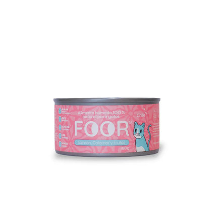 FOOR Lata Gato – Salmón, Calamar y Frutas 160 g