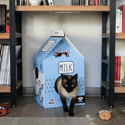 Maxi Caja Leche Azul Con Rascador