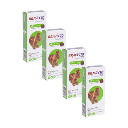 Pack 4x Bravecto Perro 10 - 20 k (500mg)