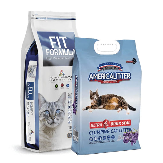 Pack Alimento Gato Fit + Arena America Litter 15Kg Lavanda