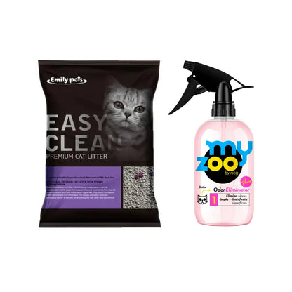 Pack Myzoo Odor Eliminator Plus Con Gatillo Gatos 500 cc + Arena Easy Clean Lavanda 20 k