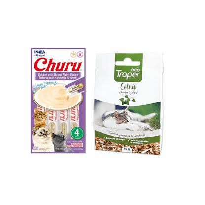 Pack Churu (4 tubos) y Hierba Gatera - especial peluquería Gato