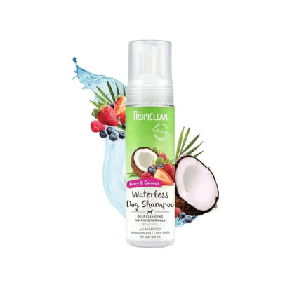 TropiClean Shampoo Seco Líquido Waterless Hipoalergénico Berry Coco 220 ml