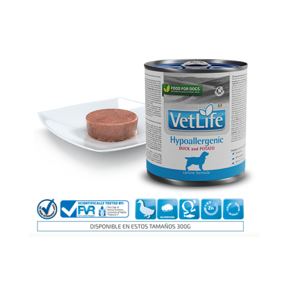 Vet Life WF Lata Perro Hipoalergenico Pato 300 g