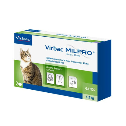 Virbac Milpro Gatos 2 k (16 mg / 40 mg) x 2 Comprimidos