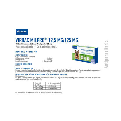Virbac Milpro Perros > 5 k (12,5 / 125 mg) x 2 Comprimidos